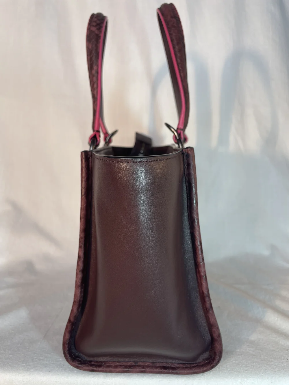 Coach Crosby Carryall 21 Burgundy Leather Shoulder Tote with Pink Trim  F20894